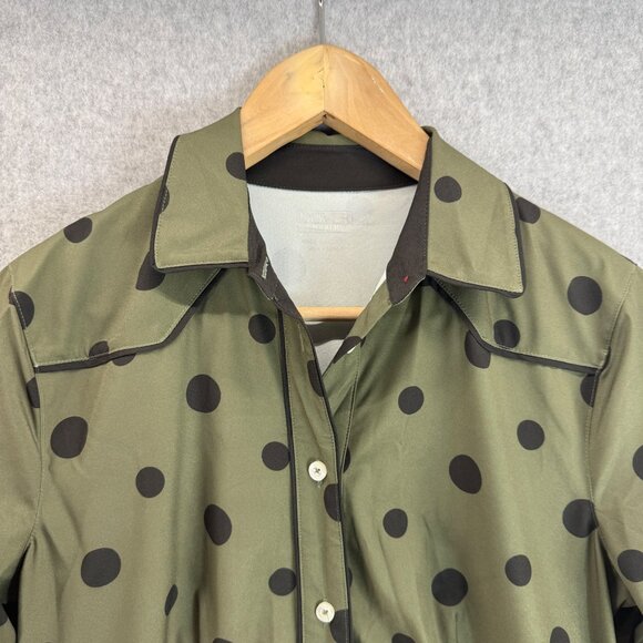 Dover Saddlery Button Front Riding Shirt Olive Green Polka Dot Equestrian Small - Picture 3 of 13